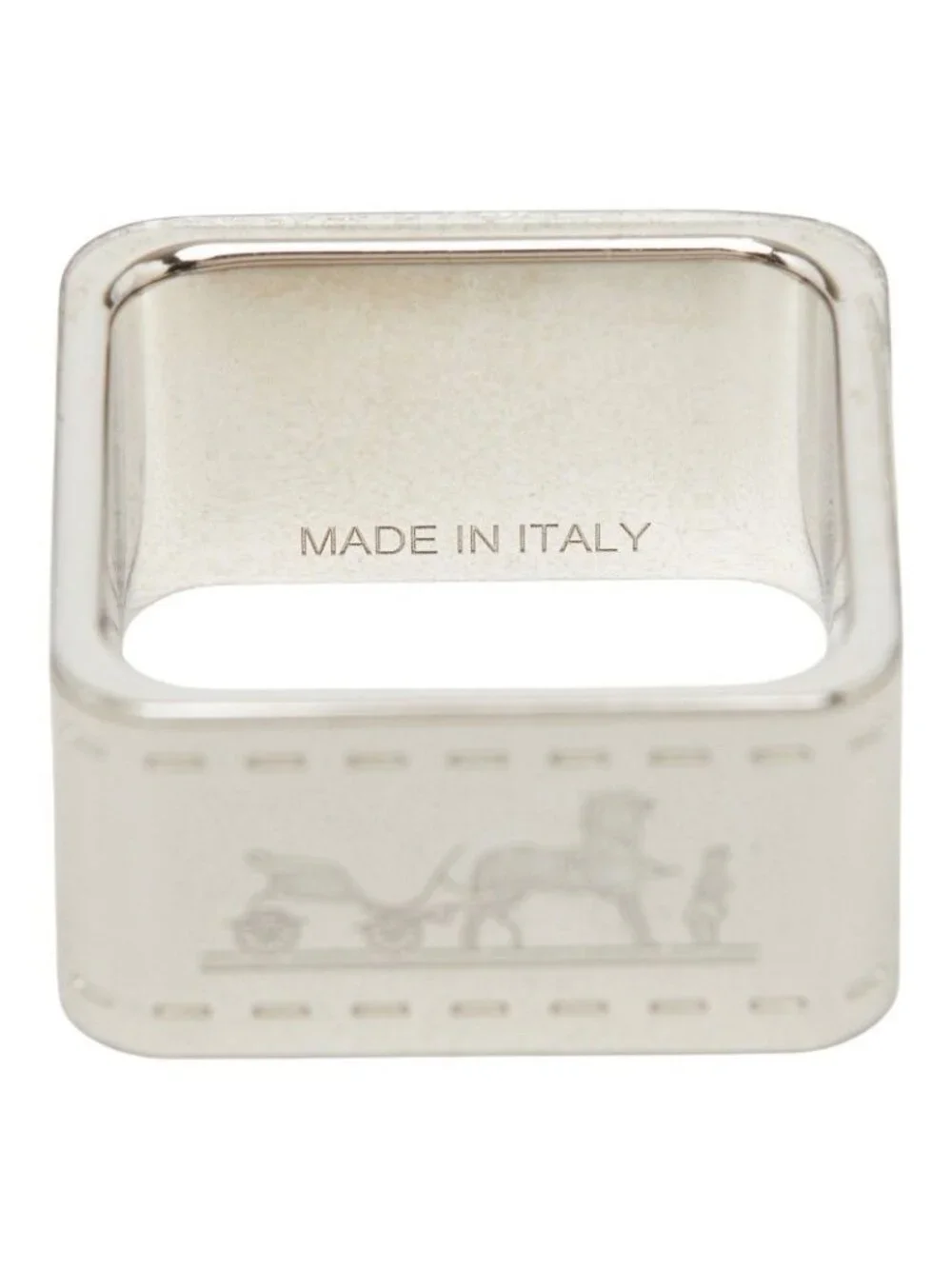 Hermes Bolduc Square Scarf Ring Silver Metal